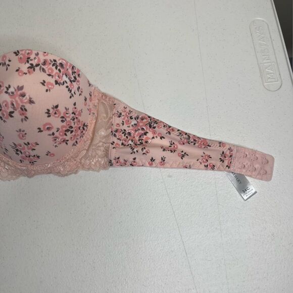 Laura Ashley Pink Peach Floral Strapless Push Up Bra Lace Women 34C No Straps - Picture 9 of 15